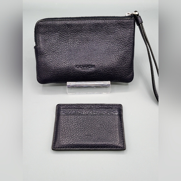 Coach Glitter Star Emoji Smiley Leather Wallet & Wristlet set -Black/pink - Picture 4 of 9